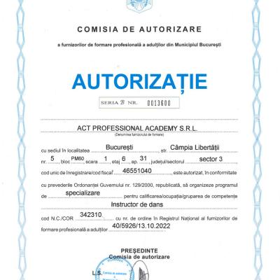 Autorizatie Instructor Dans